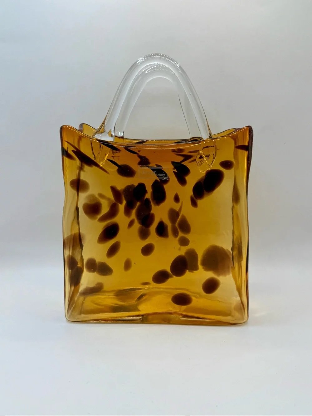 Design Society Amber Tortoiseshell Art Glass Purse Vase Handbag Sculpture 8.5”